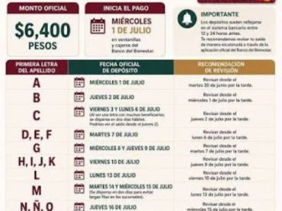 Continúa el calendario de pagos de la Pensión para el Bienestar